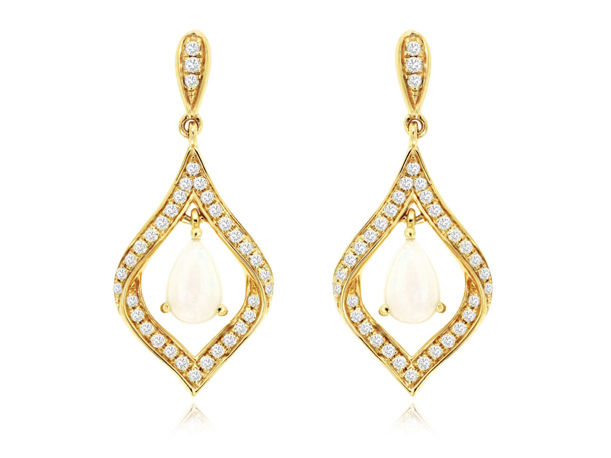 14k Dangle Style Opal and Diamond Earrings