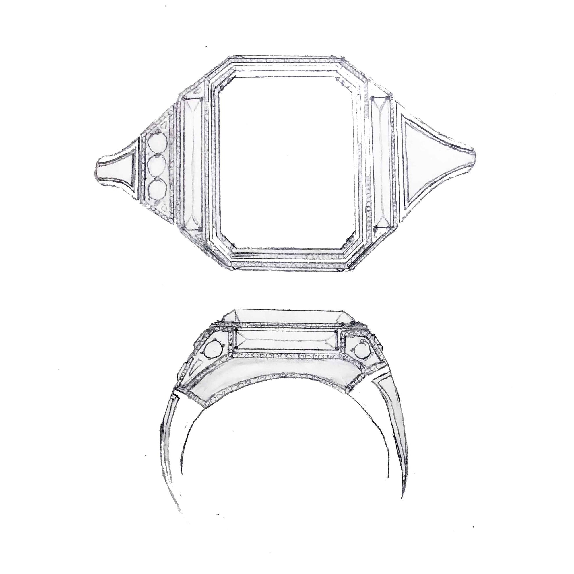 Customer sketch of an engagement ring client wanted designed