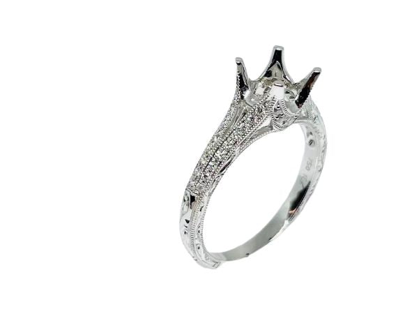 18k White Gold Diamond Engagement Ring Setting With Engraving