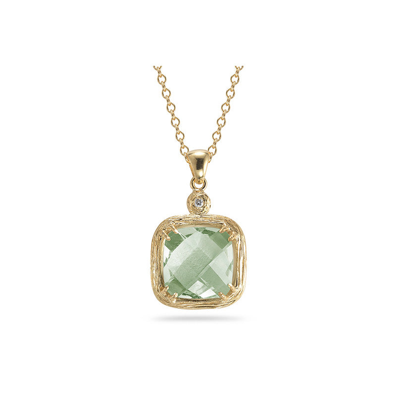 14k Green Quartz and Diamond Pendant