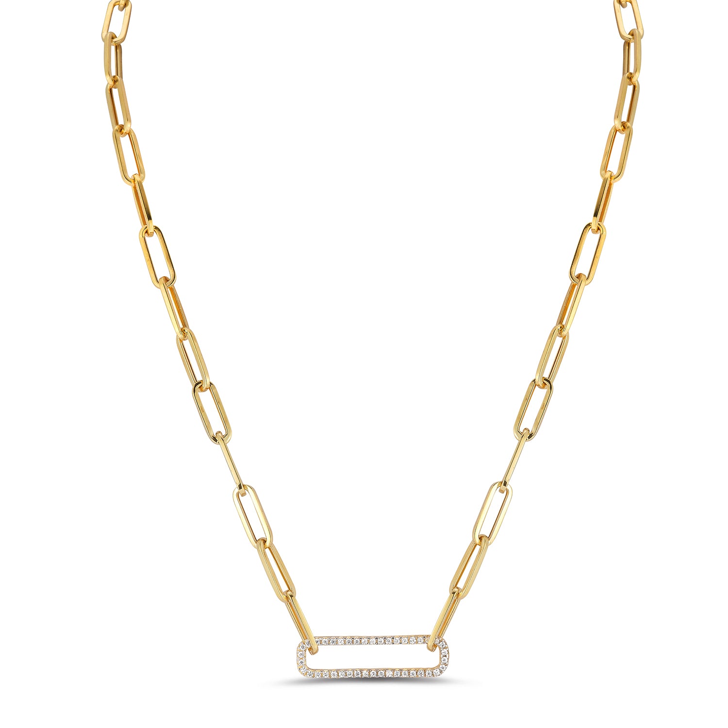 14k Yellow Gold Paper Clip Style Diamond Necklace