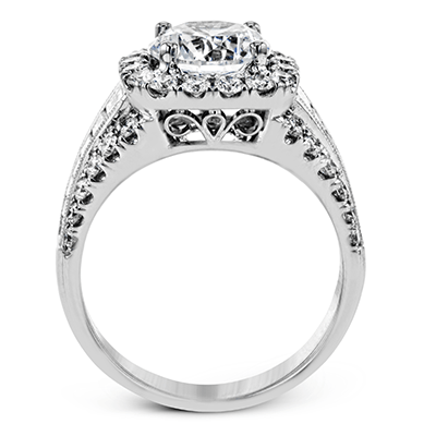 18k White Gold Baguette and Round Halo Engagement Ring Setting - Harby Jewelers