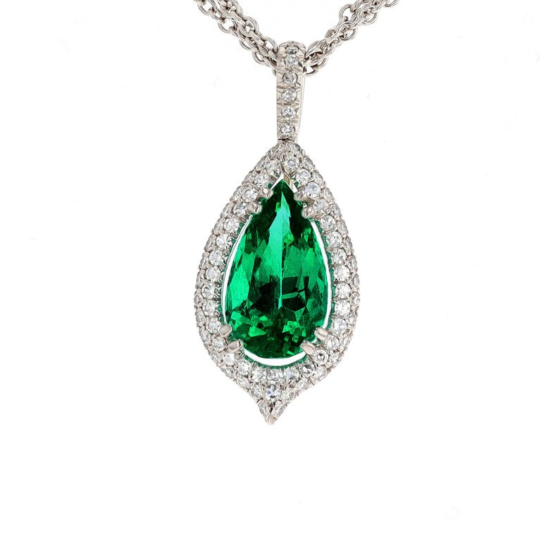 Platinum Colombian Emerald and Diamond Pendant