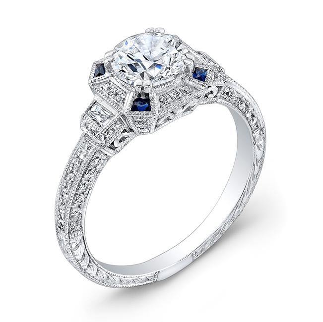 18k Vintage Inspired Engagement Ring Setting With Sapphires - Harby Jewelers