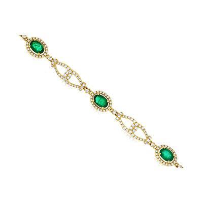 14k Yellow Gold Emerald and Diamond Bracelet