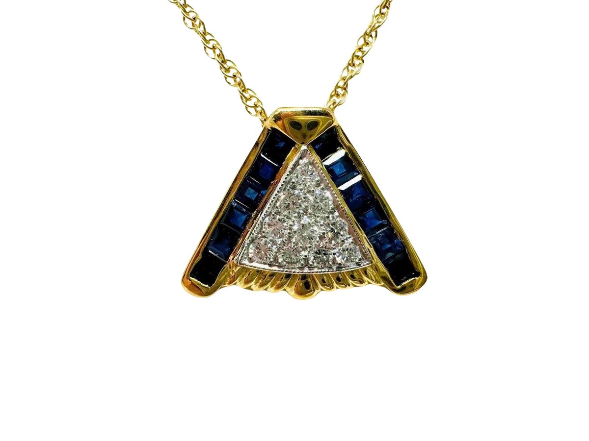 18k Yellow Gold Sapphire and Diamond Pendant
