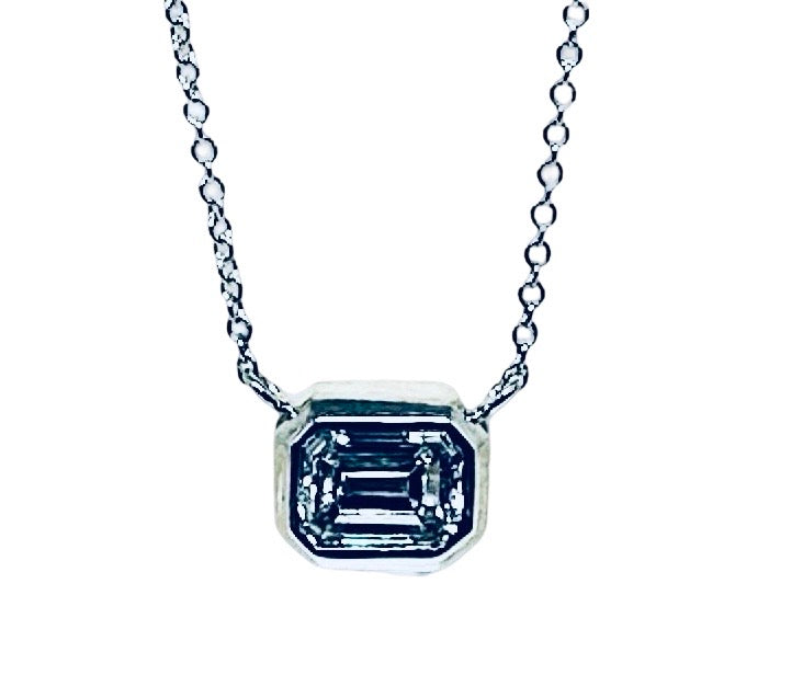 14k Emerald Cut Solitaire Diamond Pendant