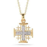 14k Yellow Gold Jerusalem Cross Necklace