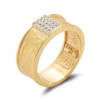 14k Hammered Yellow Gold Diamond Ring