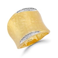 14k Hammered Yellow Gold Diamond Ring