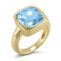 14k Blue Topaz Ring With Hammered Gold Finish