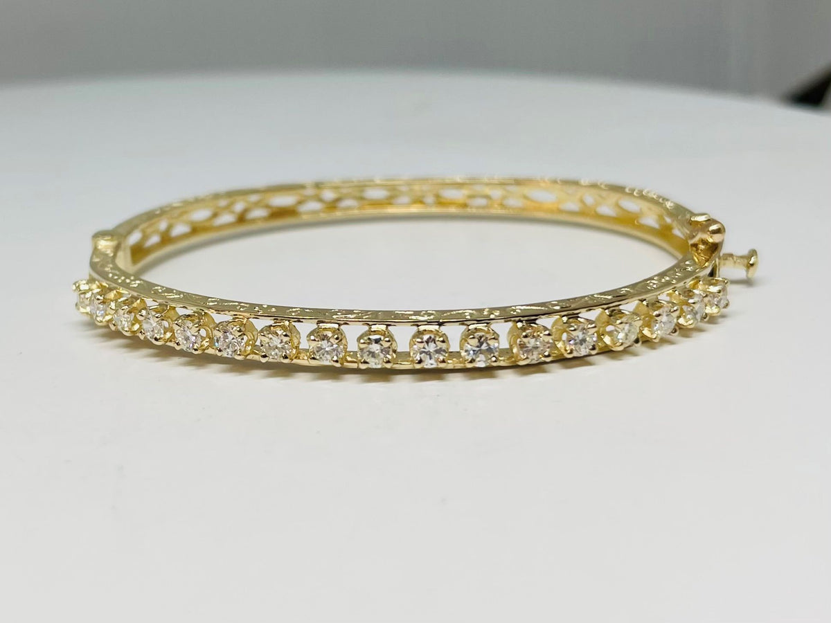 14kt Yellow Gold Engraved Bangle Style Diamond Bracelet