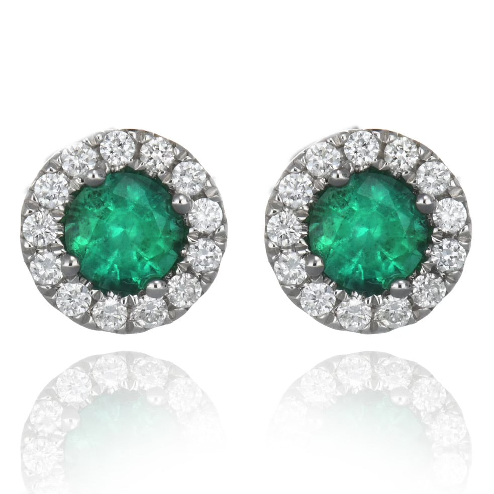 18k Emerald and Diamond Halo Style Earrings