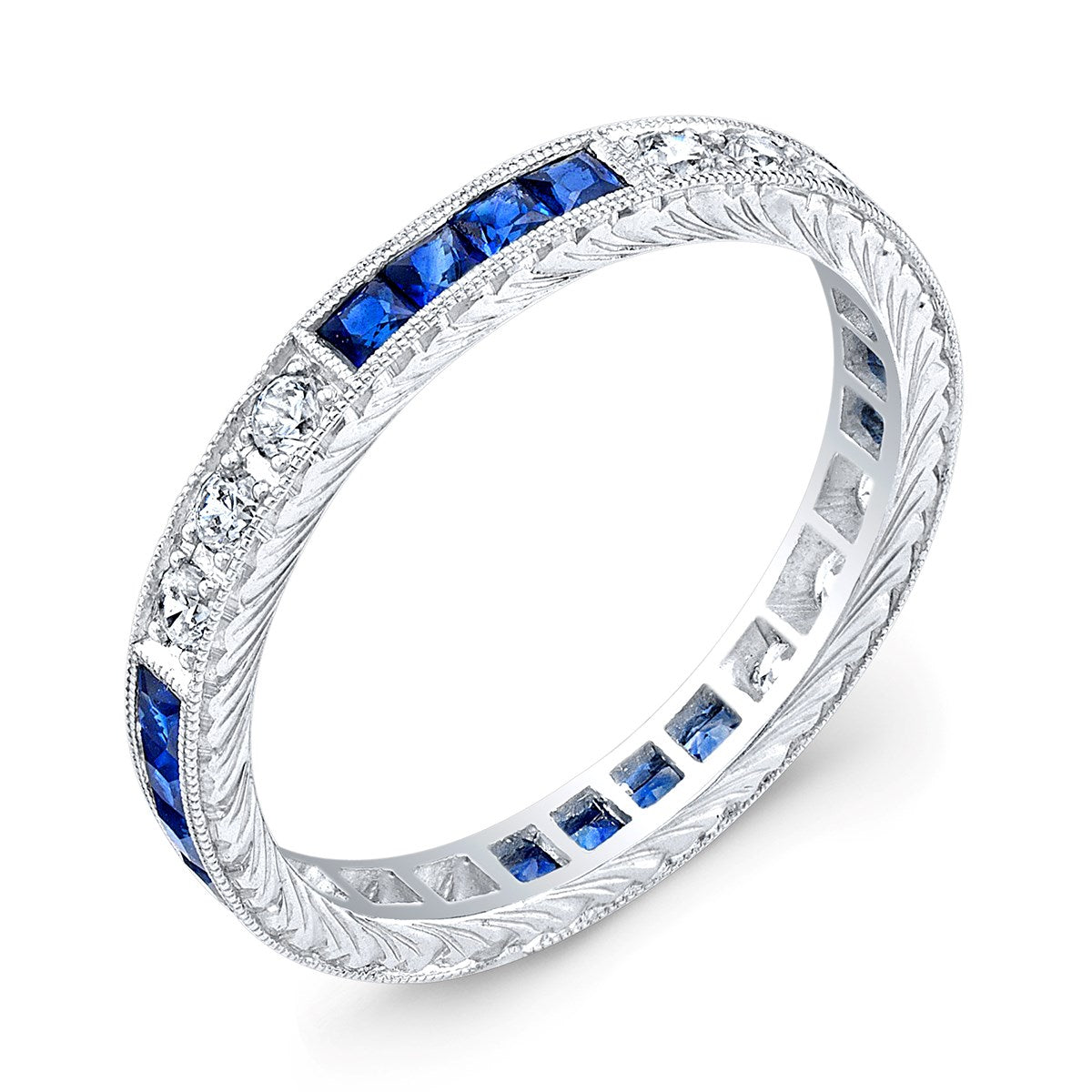 18k Sapphire and Diamond Wedding Band