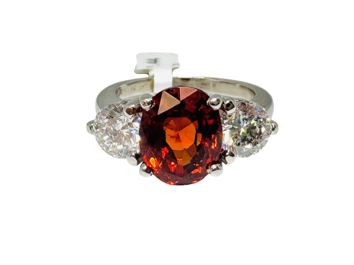 Platinum Spessartite Garnet and Diamond Ring