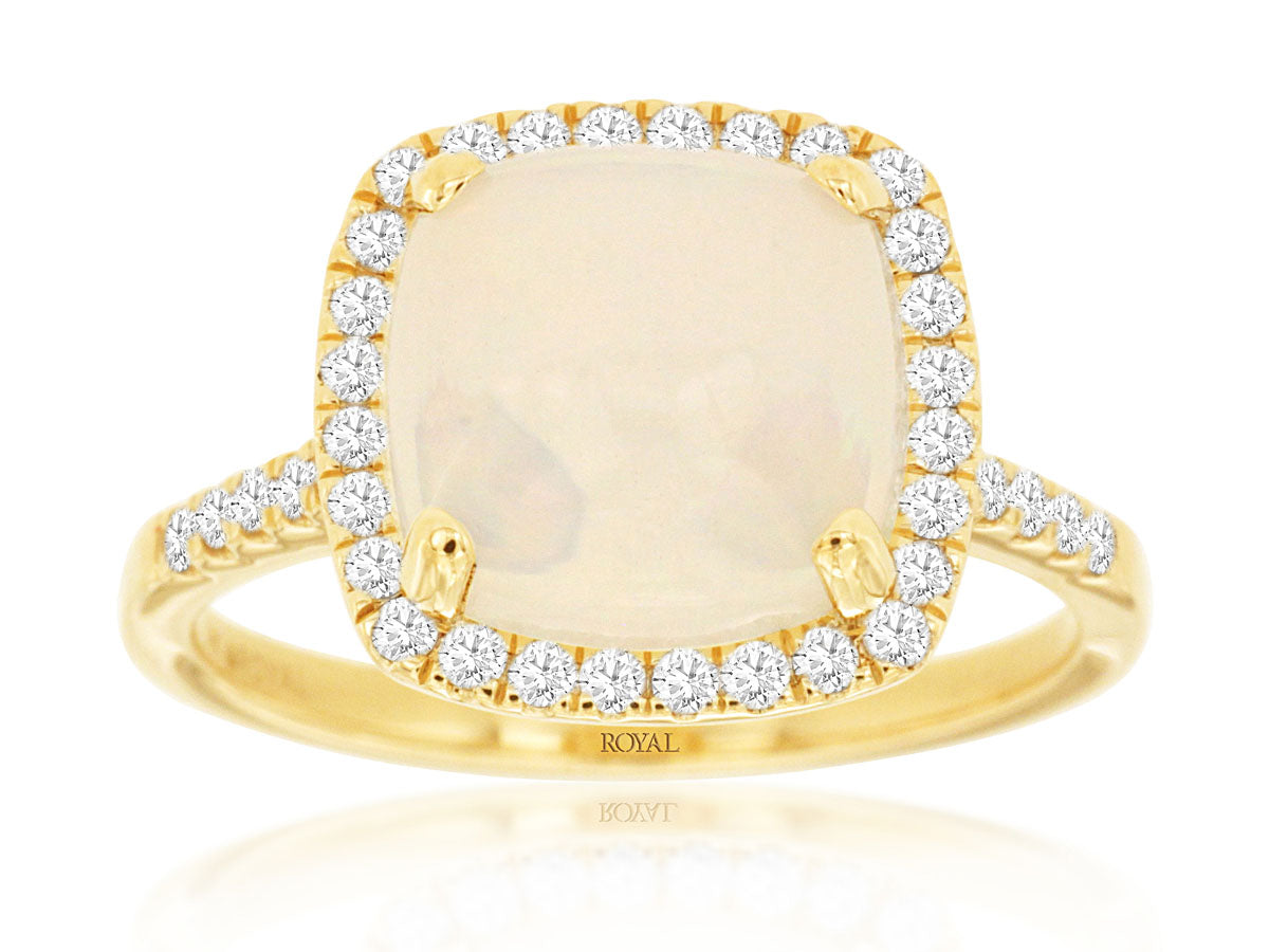 14k Yellow Gold Opal and Diamond Ring