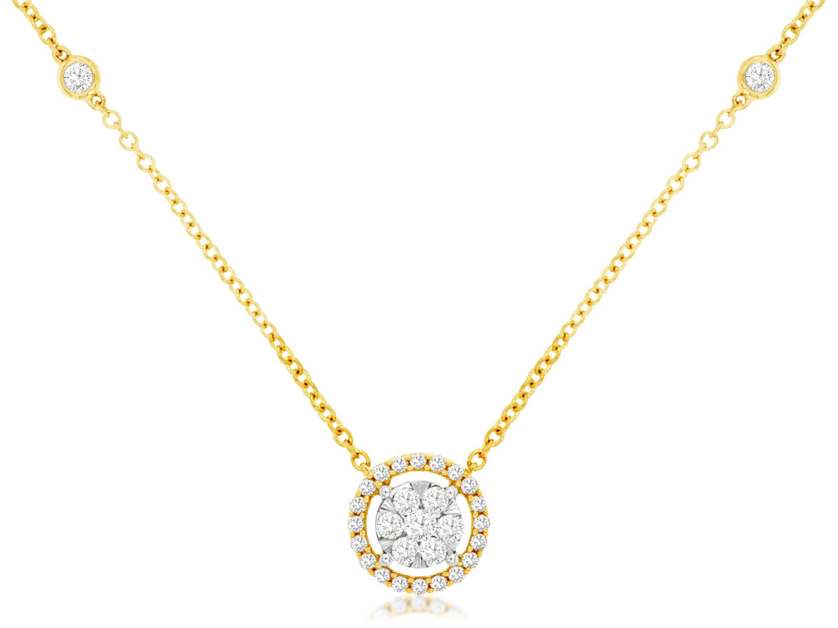 14k Halo-Style Diamond Necklace