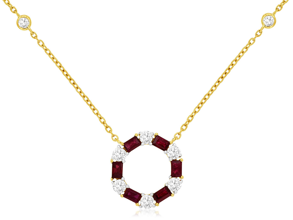 14k Ruby and Diamond Circle Necklace