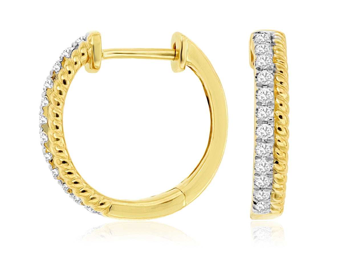 14k Beaded Diamond Hoop Earrings