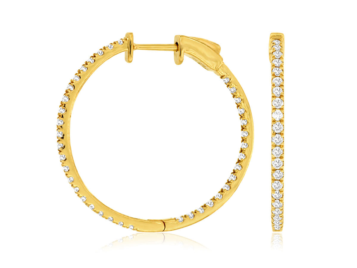 14k Yellow Gold 1.00 Carat Diamond Hoop Earrings