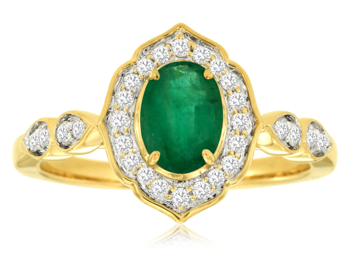 14kt Yellow Gold Oval Emerald and Diamond Ring