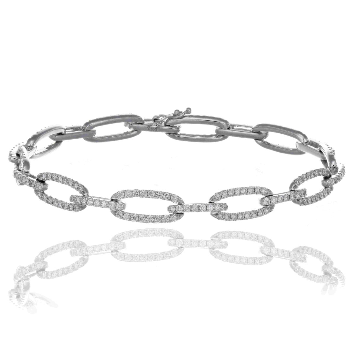 Link Style Diamond Bracelet - 2.01 Carats - 18k White Gold