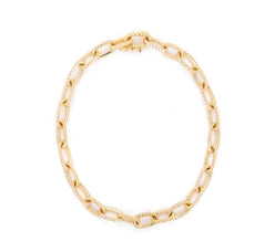 Diamond Bracelet with Textured Links - 3 Carats - 14k Yellow Gold 