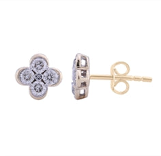Clover Shaped Diamond Earrings - .97 Carats - 14k Yellow Gold