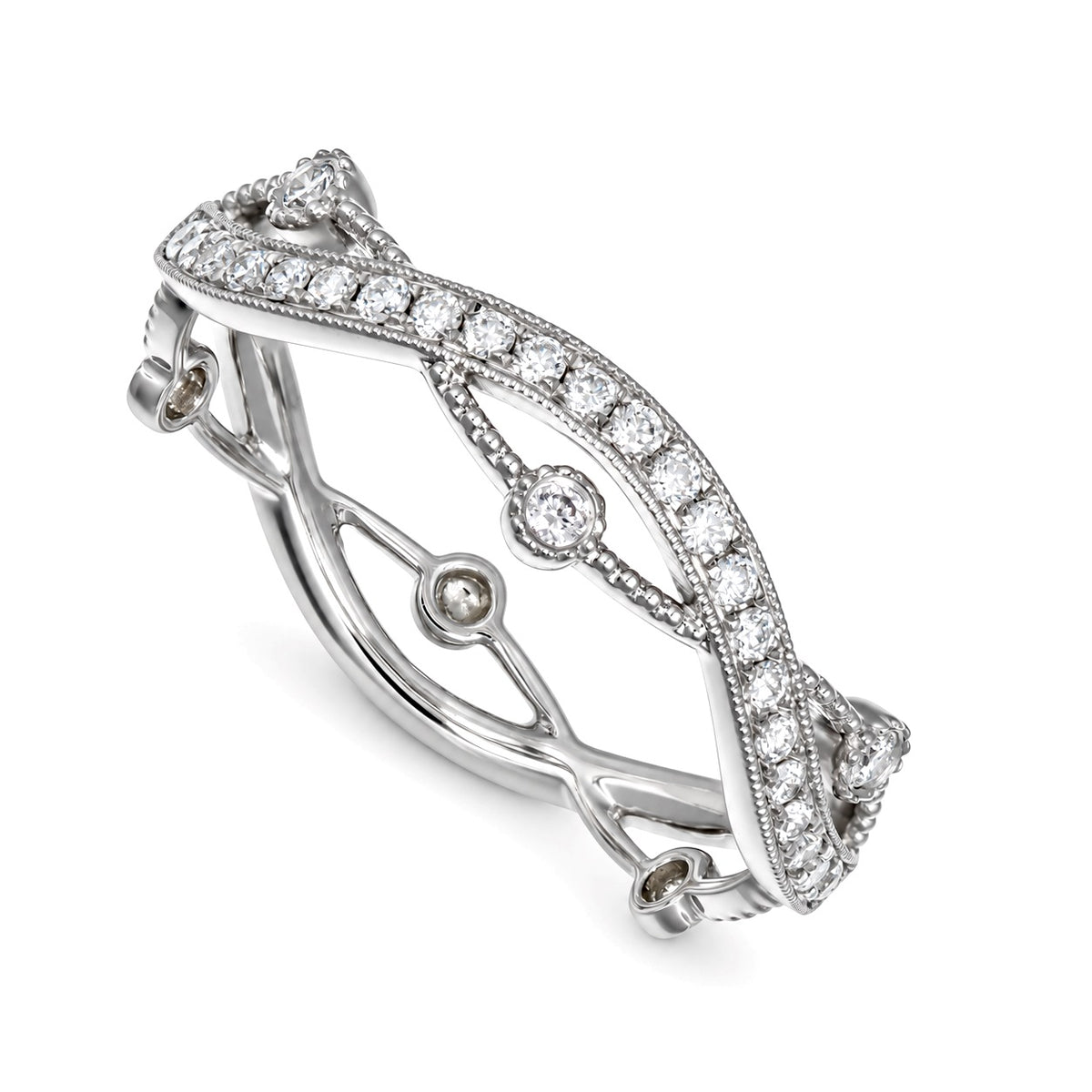14k White Gold Vintage Inspired Diamond Wedding Band
