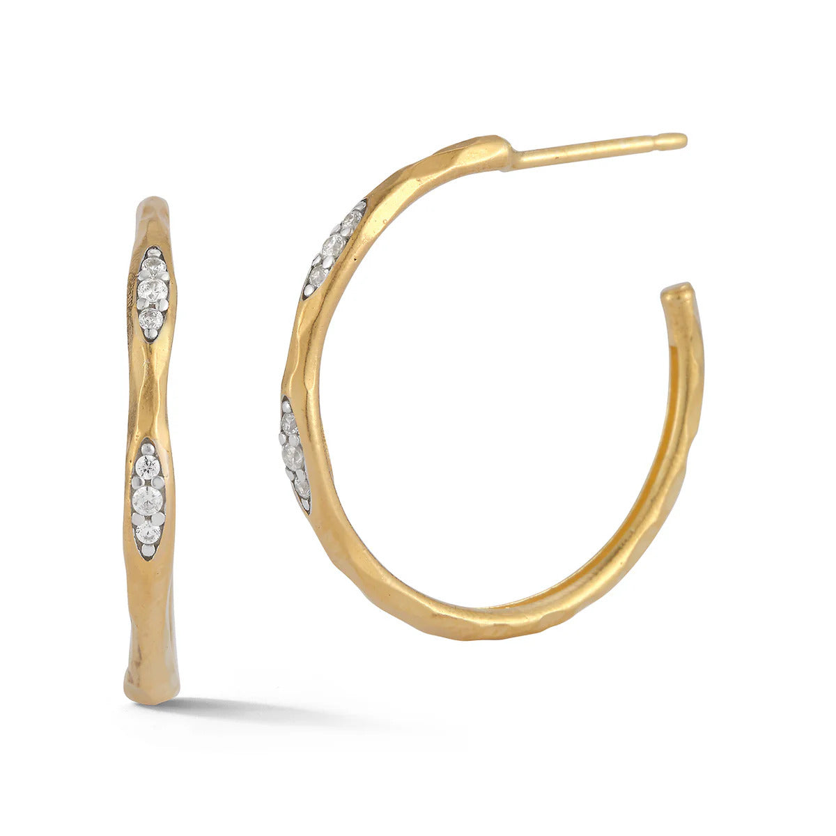 14k Hammered Hoop Diamond Earrings