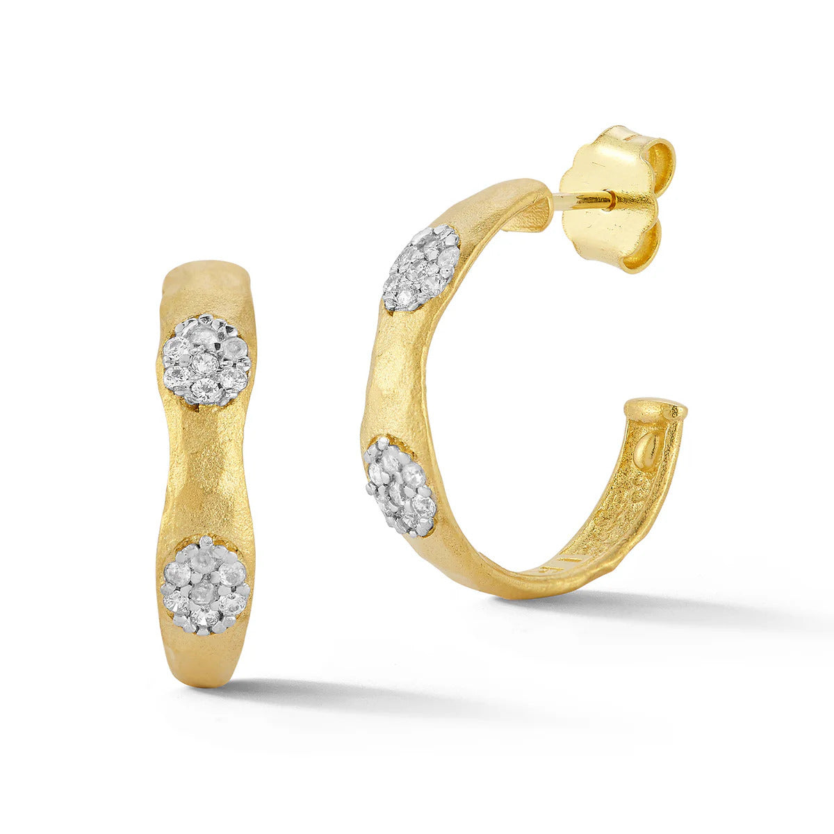 14k Hammered Hoop Diamond Earrings