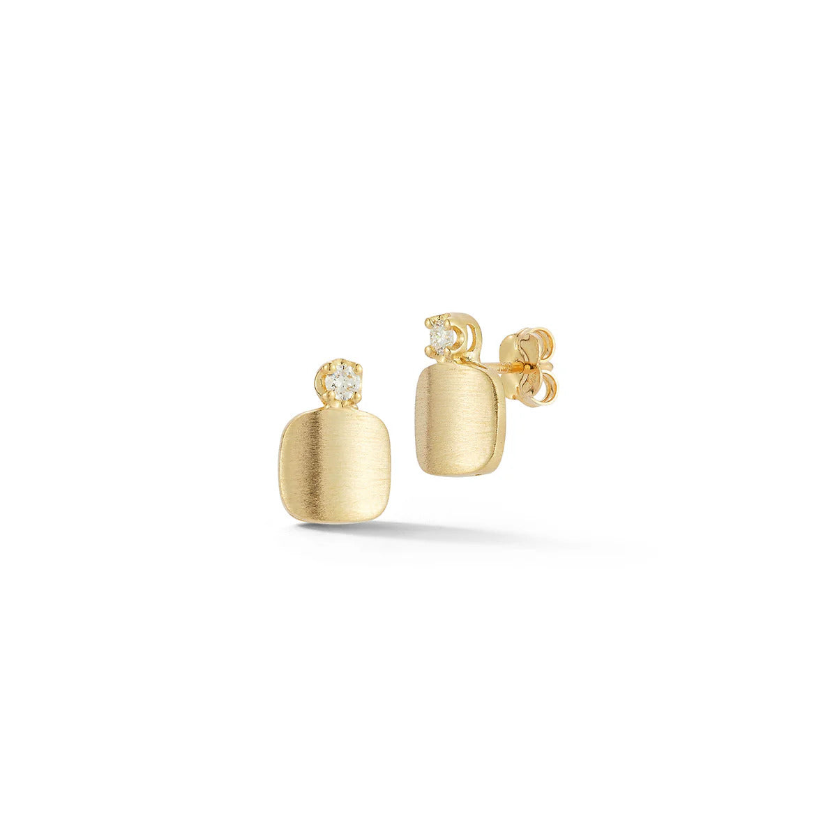 14K Satin Gold Finish Diamond Earrings