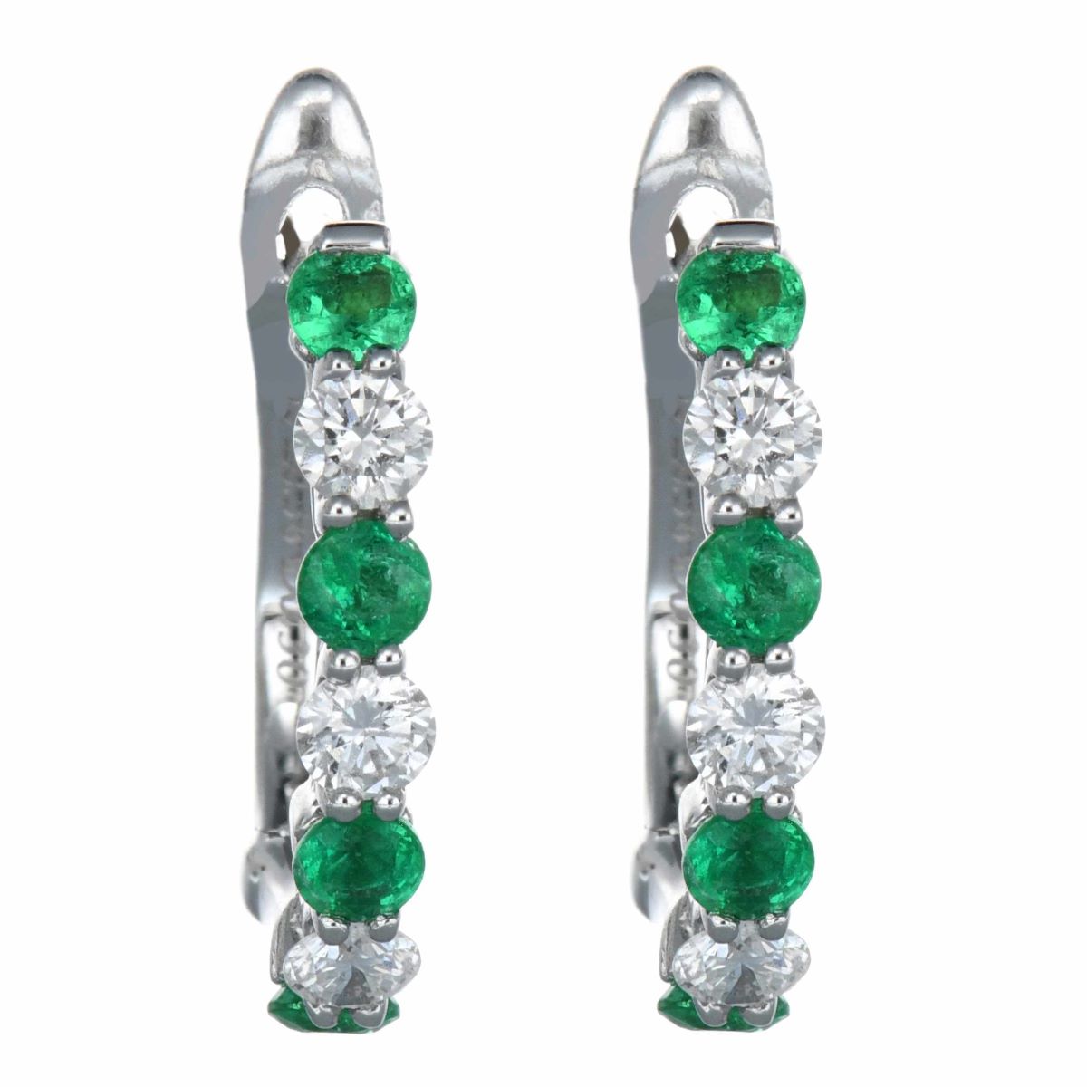 18k Emerald and Diamond Hoop Earrings
