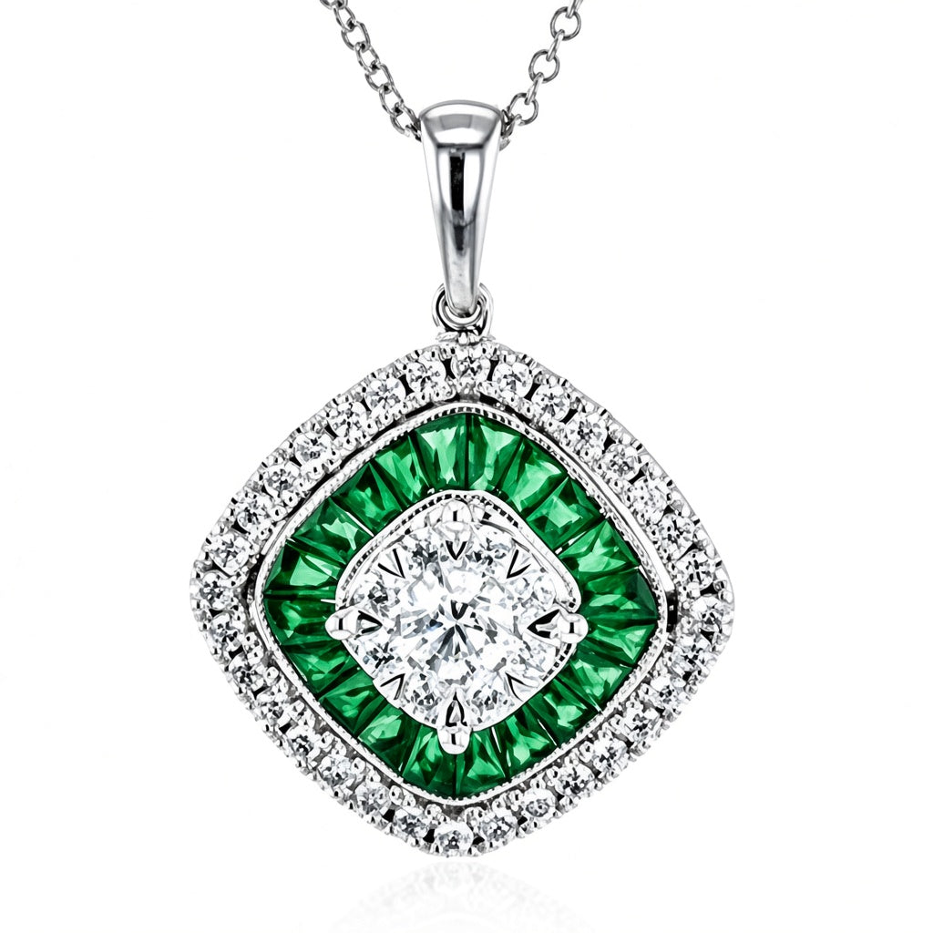 18k Emerald and Diamond Pendant