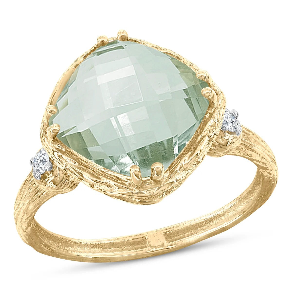 14k Green Amethyst and Diamond Ring