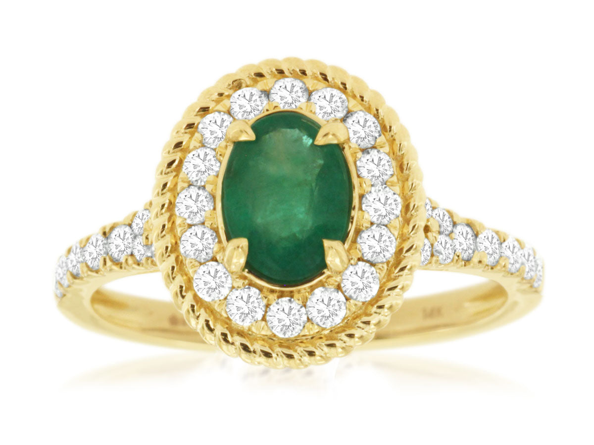 14kt Yellow Gold Oval Emerald and Diamond Ring