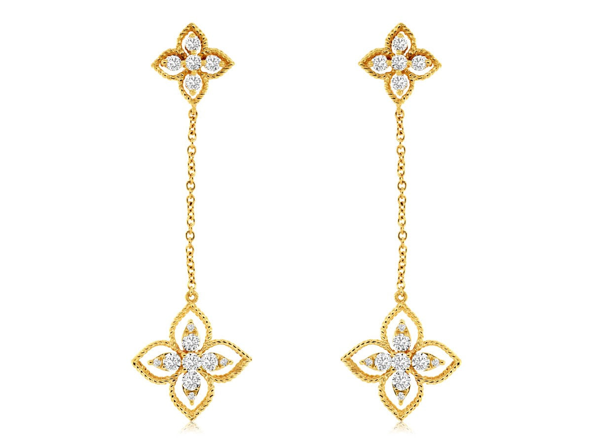 14k Floral Shape Dangle Diamond Earrings