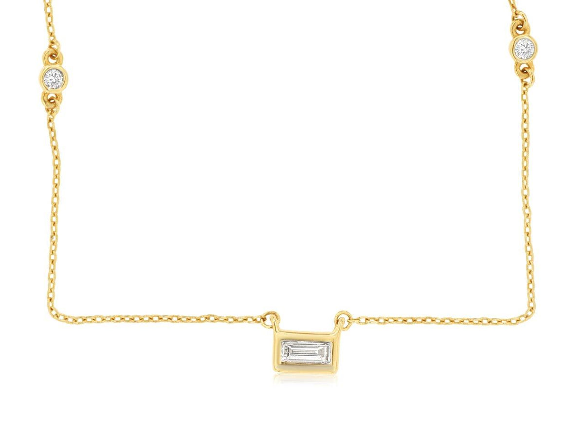 14k Yellow Gold Bezel Set Baguette Necklace