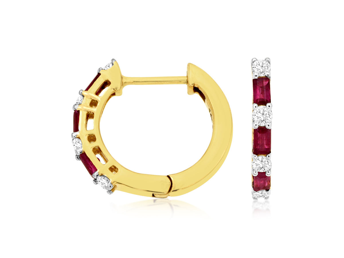 14k Ruby and Diamond Huggie Style Earrings