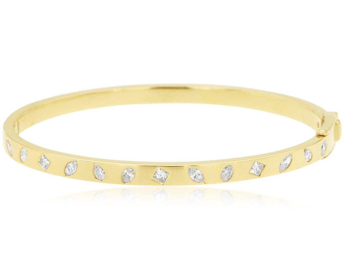 14k Yellow Gold Fancy Shape Diamond Bangle Bracelet
