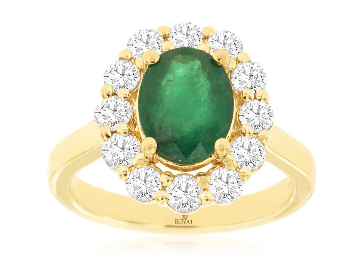 14k Oval Emerald and Diamond Ring