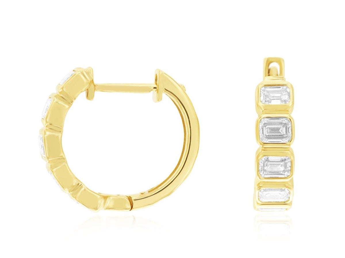 14k Emerald Cut Hoop Earrings