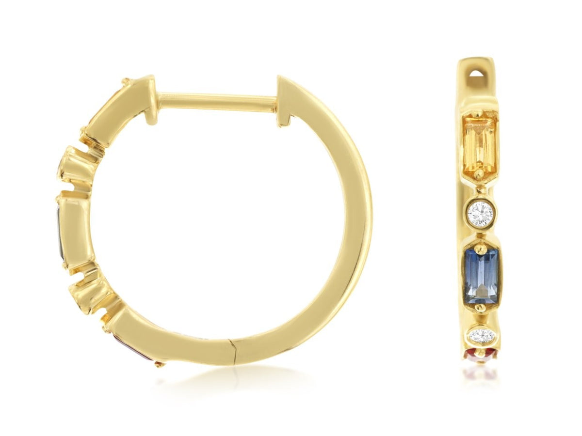 14k Sapphire and Diamond Hoop Earrings