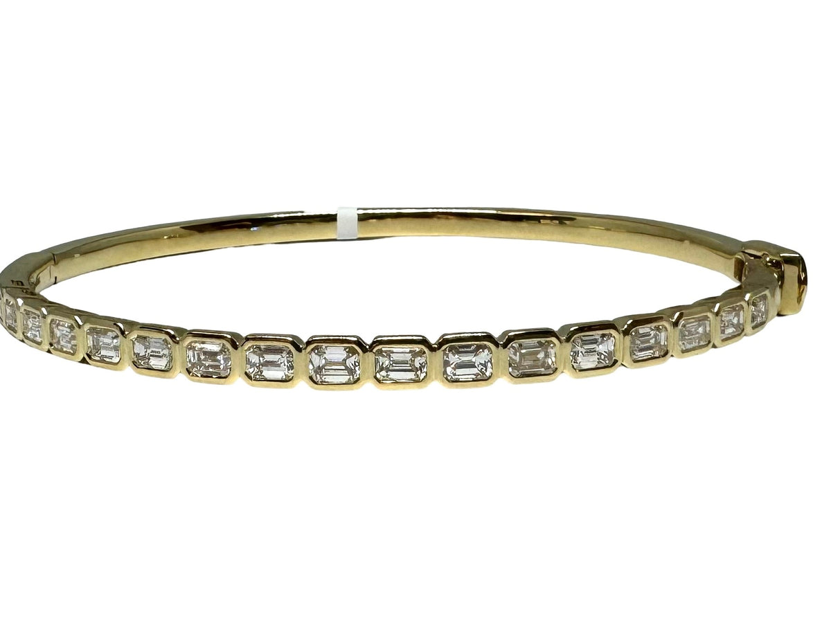 14k Bezel Set Emerald Cut Diamond Bangle Bracelet