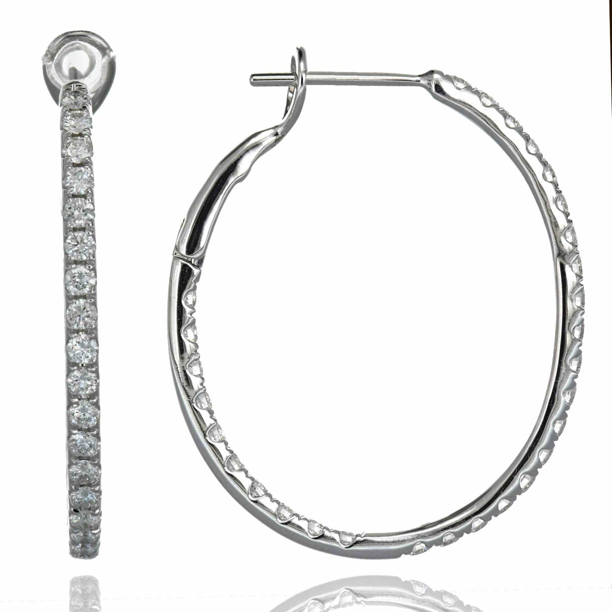 Diamond Hoop Earrings - 1.01 Carats - 18k White Gold