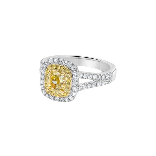 Platinum and 18kt Fancy Yellow Diamond Ring