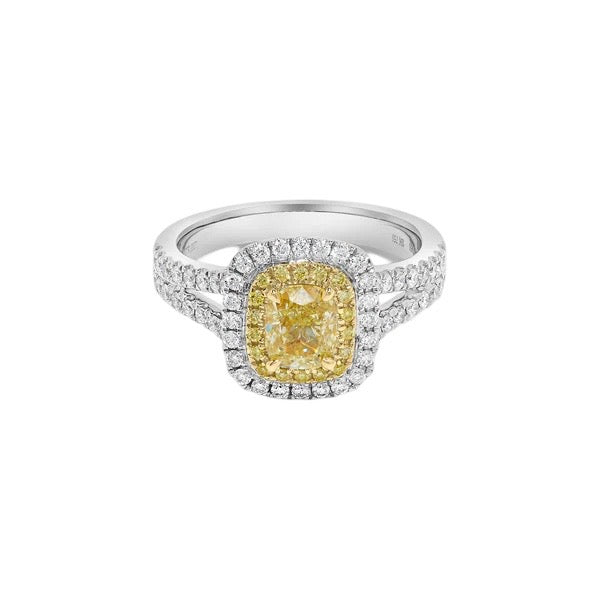 Platinum and 18kt Fancy Yellow Diamond Ring