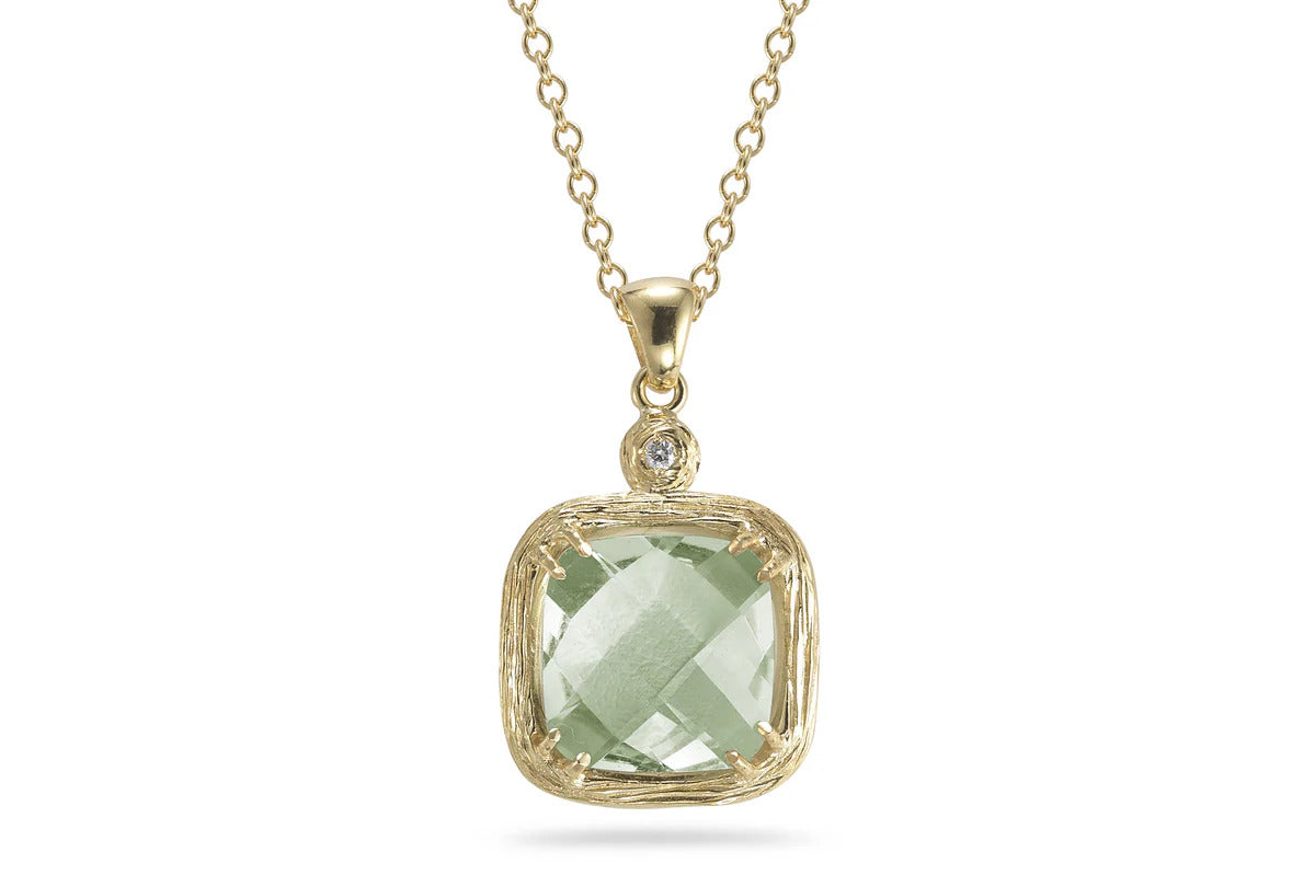 14k Green Amethyst and Diamond Necklace