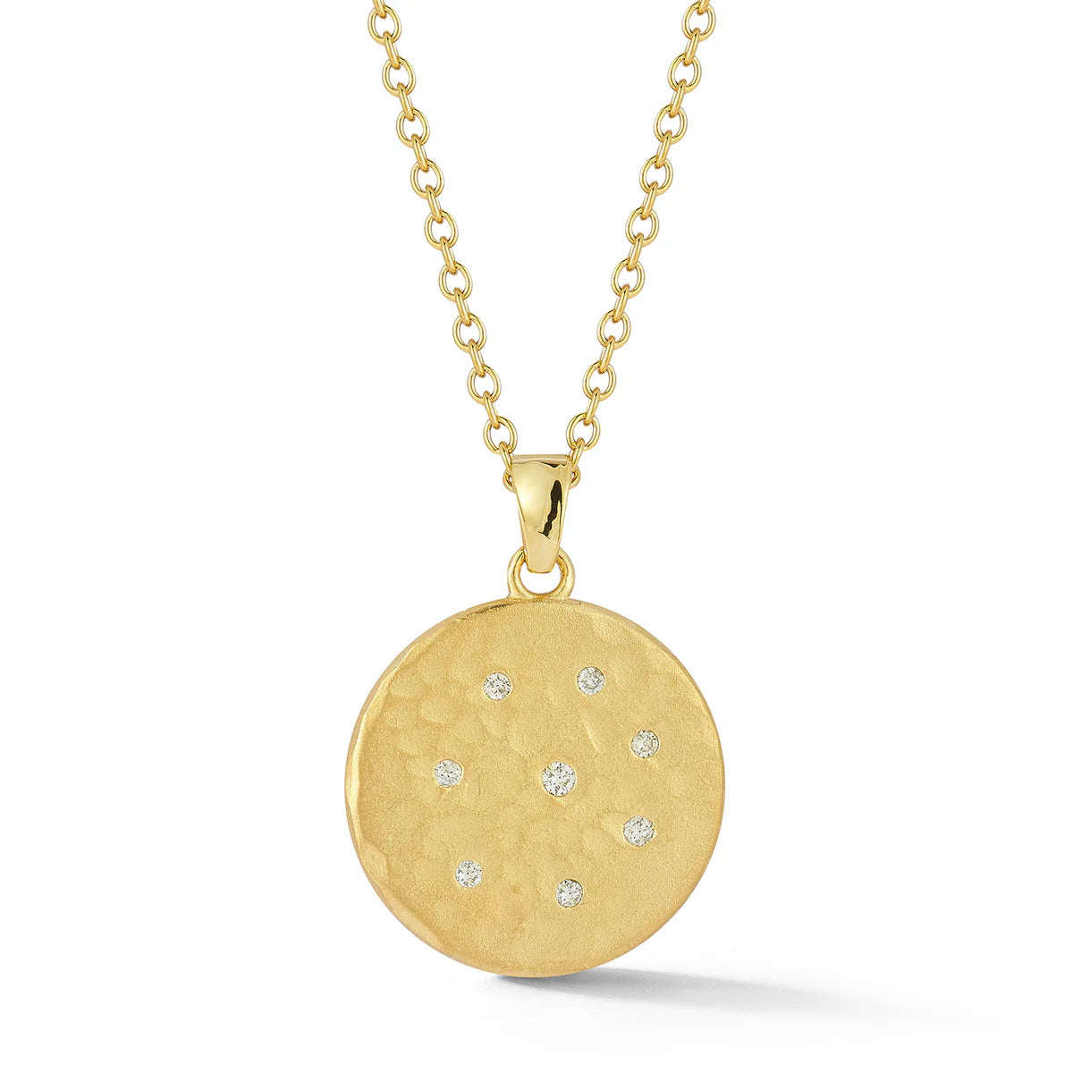 14k Hammered Gold Diamond Disc Necklace