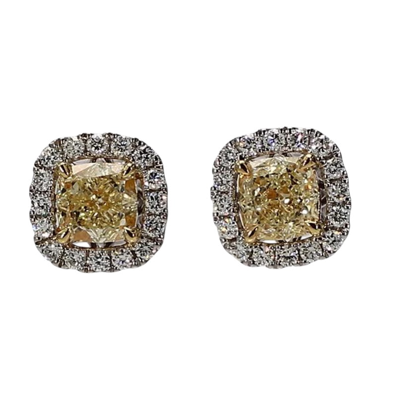 18k Yellow and White Gold Fancy Yellow Diamond Earrings